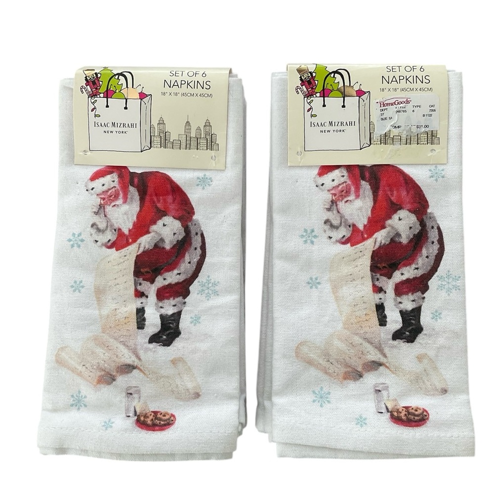 ISAAC MIZRAHI NEW YORK Dining Napkins (12) Santa Cotton NWT